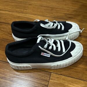 Superga Black Canvas Sneakers with White Soles